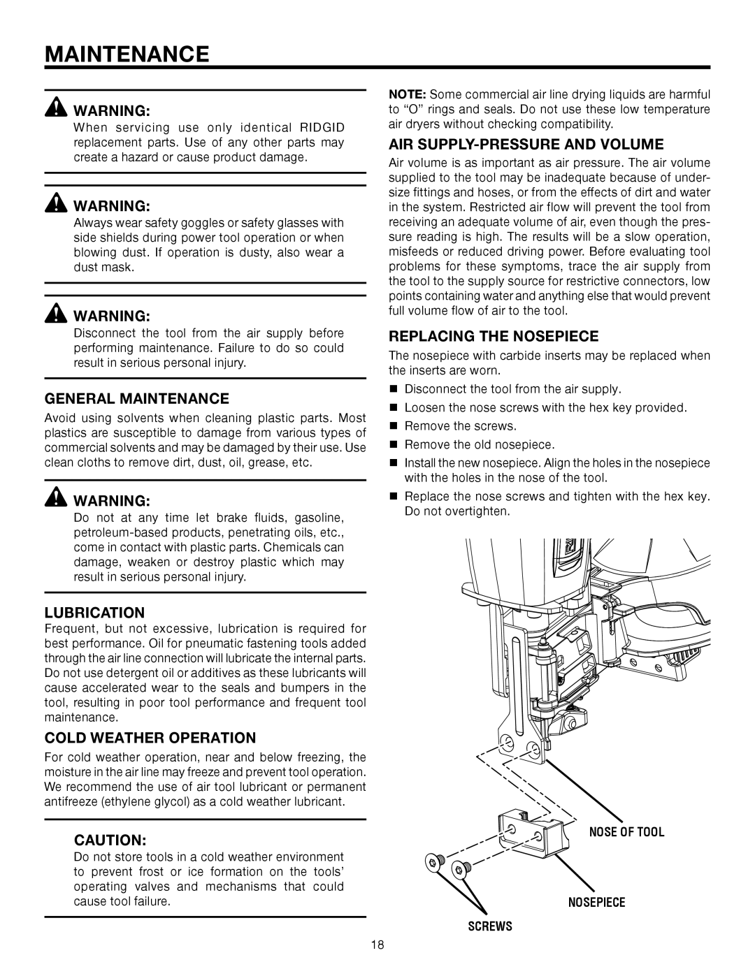 RIDGID R175RNA manual Maintenance 