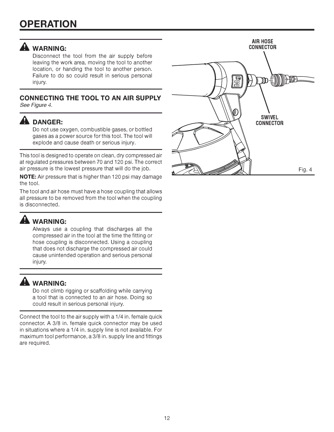 RIDGID R175RND manual Connecting the Tool to AN AIR Supply 