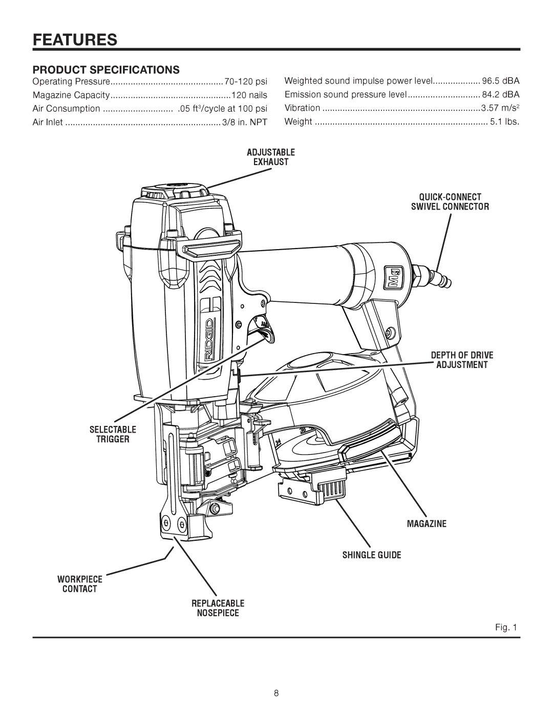 RIDGID R175RND manual Features, Product Specifications 