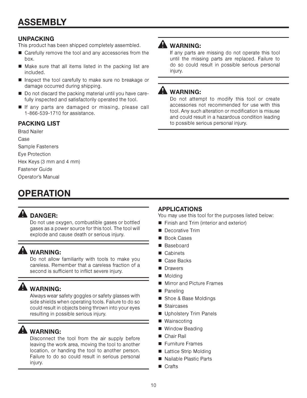 RIDGID R213BNA manual Assembly, Operation, Unpacking, Packing List, Applications 