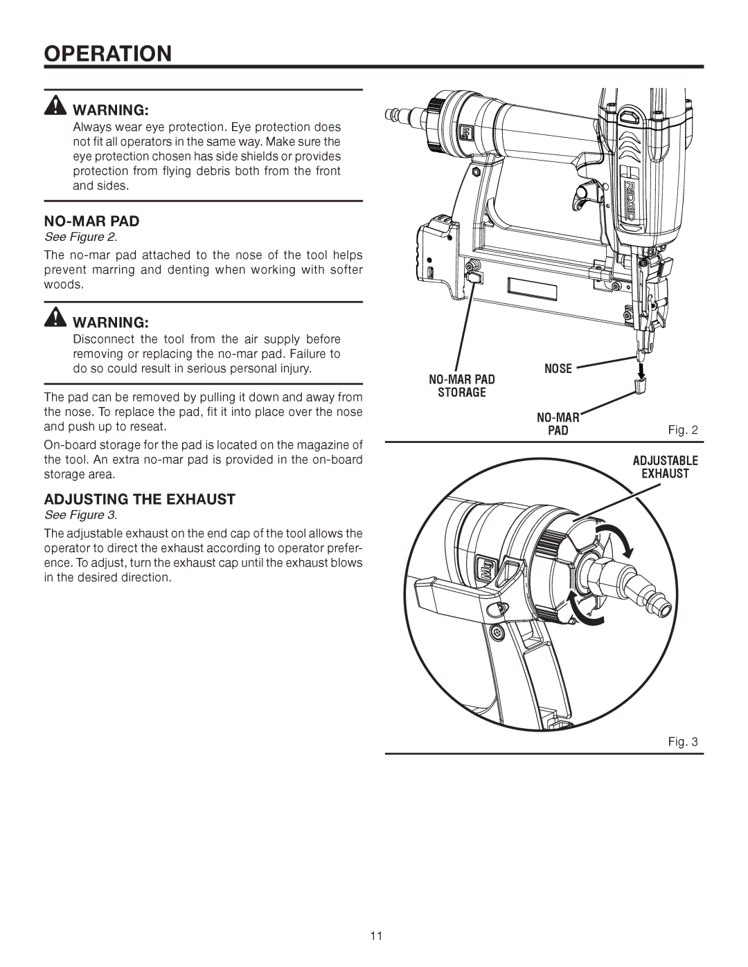 RIDGID R213BNA manual Adjusting the Exhaust 