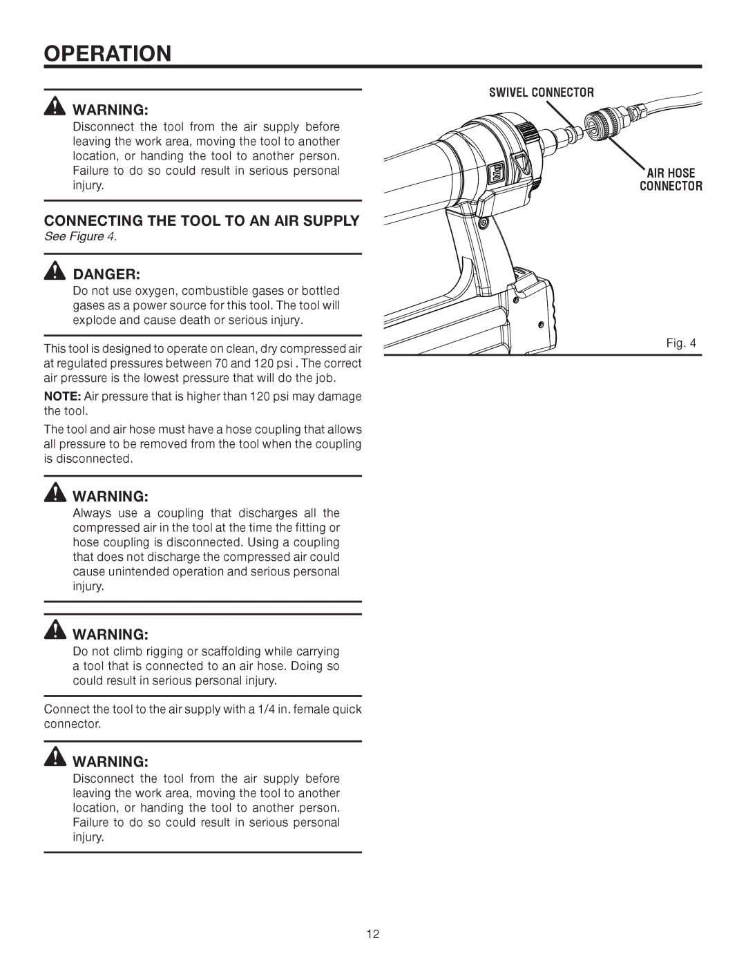 RIDGID R213BNA manual Connecting the Tool to AN AIR Supply 