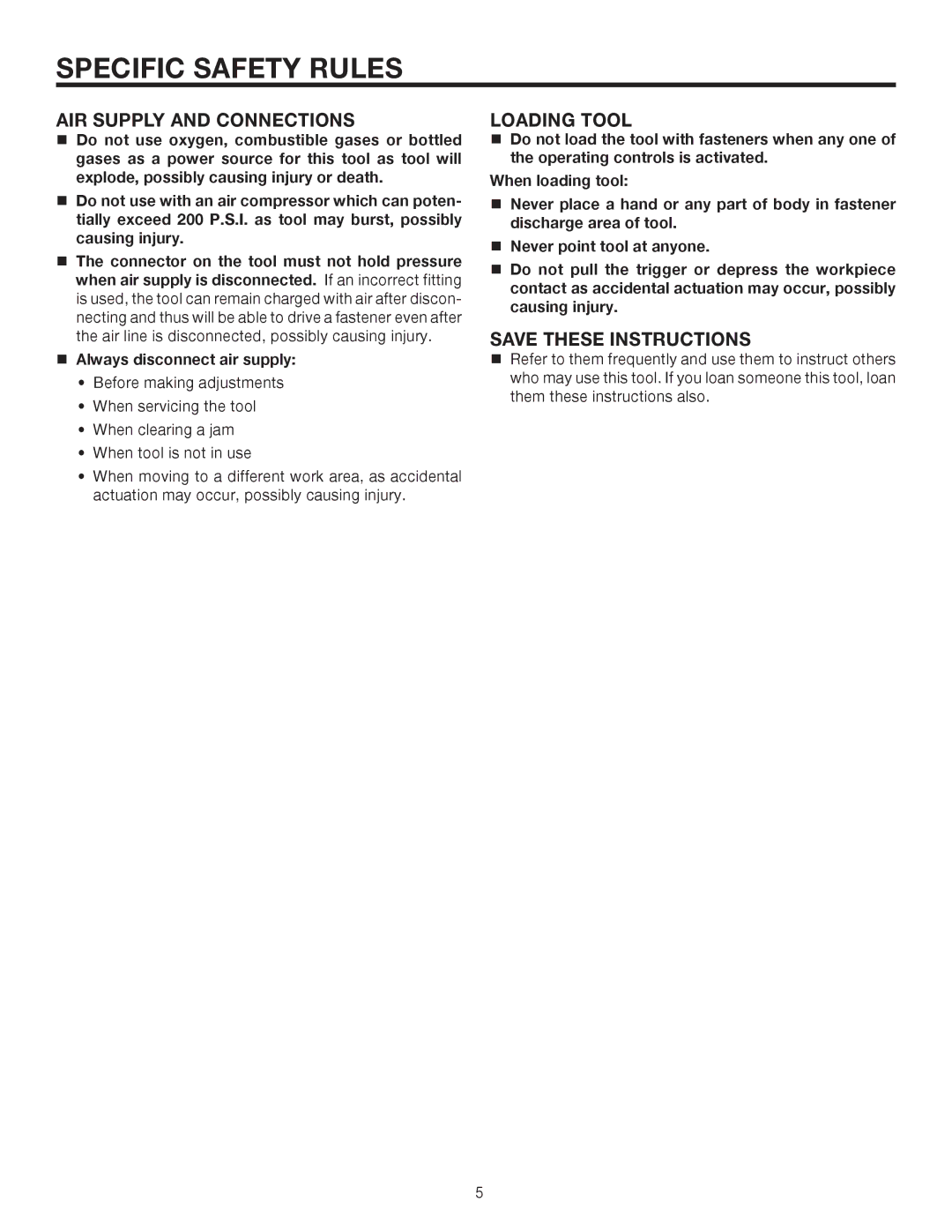 RIDGID R213BNA manual AIR Supply and Connections, Loading Tool 