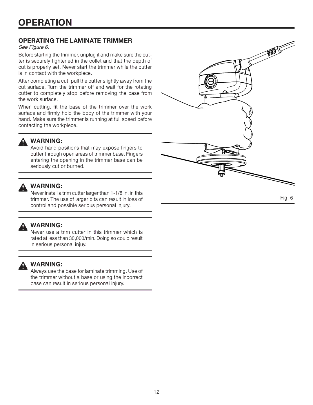 RIDGID R2400 manual Operating the Laminate Trimmer 