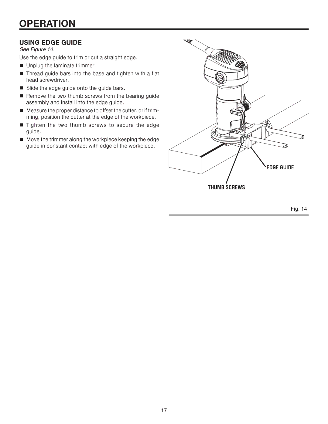 RIDGID R2400 manual Using Edge Guide, Edge Guide Thumb Screws 