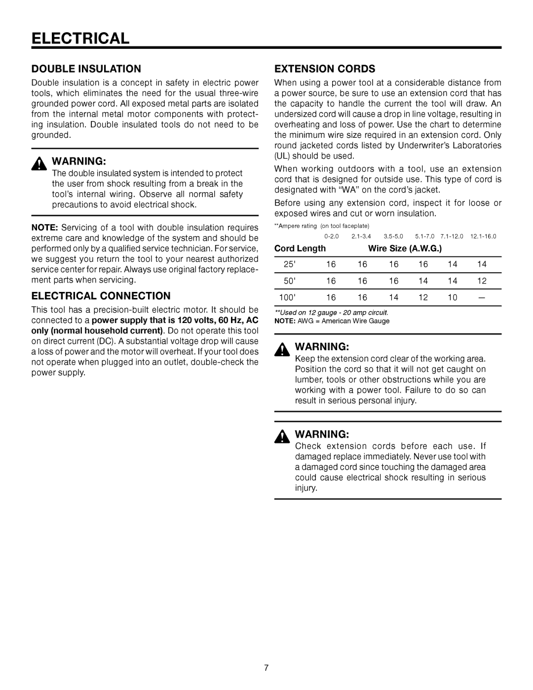 RIDGID R2400 manual Double Insulation, Electrical Connection, Extension Cords 