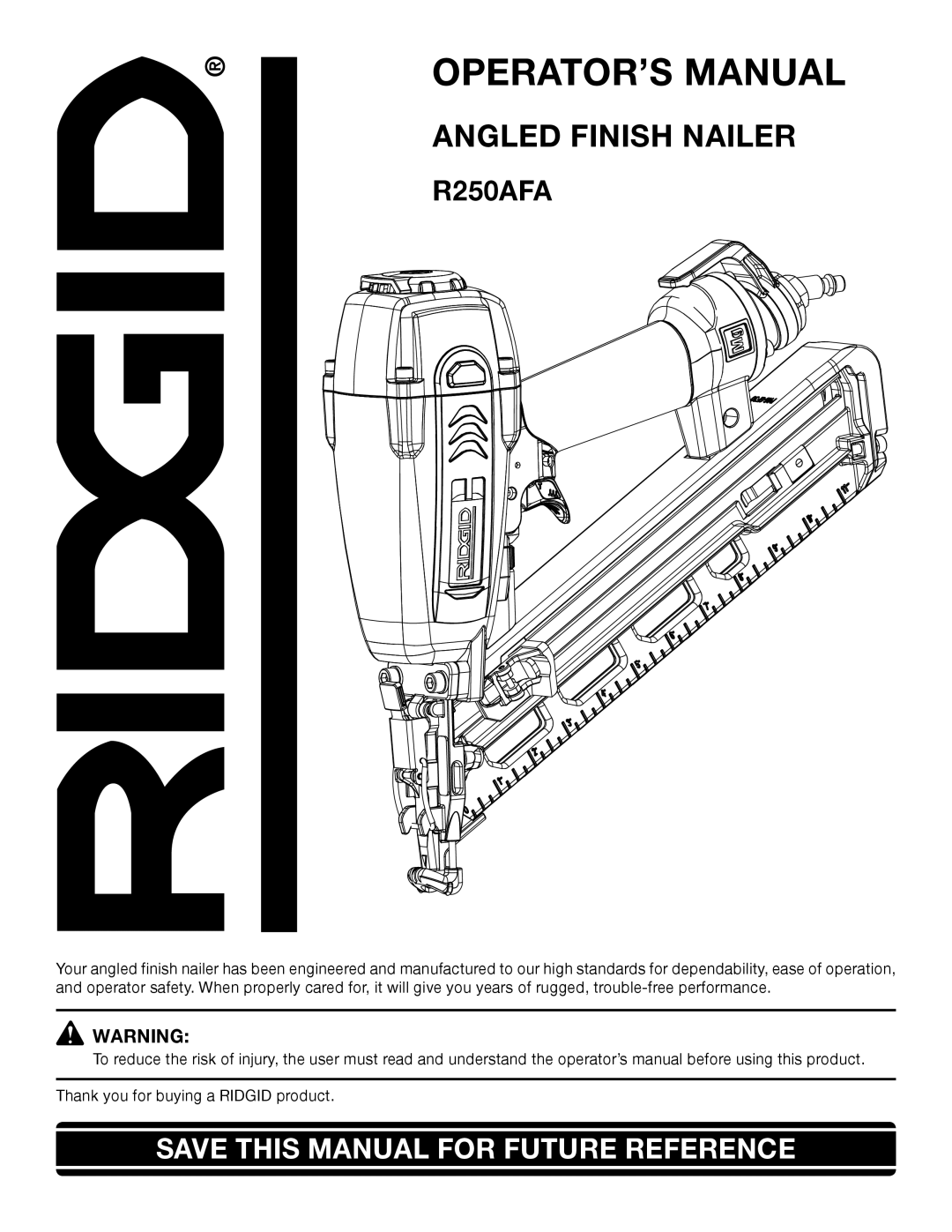 RIDGID R250AFA manual OPERATOR’S Manual 