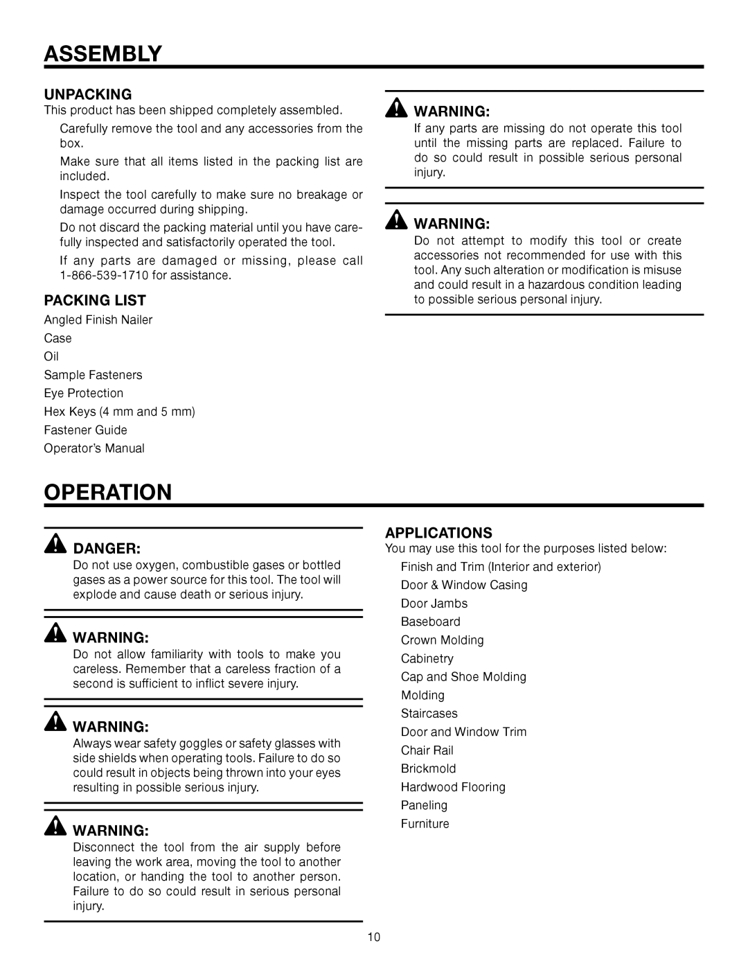 RIDGID R250AFA manual Assembly, Operation, Unpacking, Packing List, Applications 