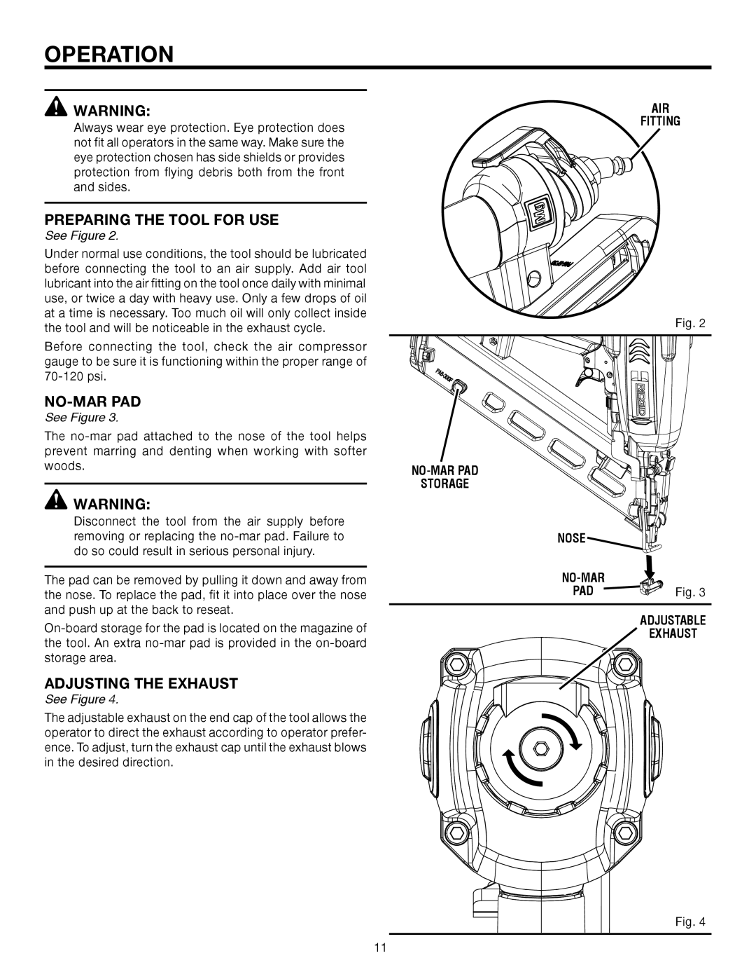 RIDGID R250AFA manual Preparing the Tool for USE, Adjusting the Exhaust 