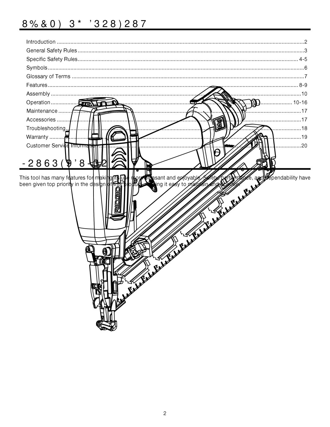 RIDGID R250AFA manual Table of Contents, Introduction 