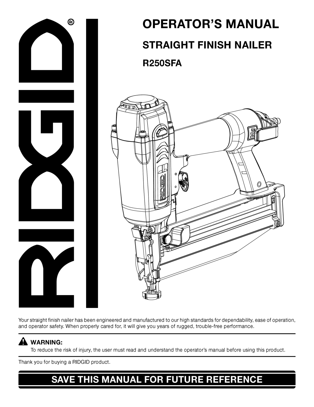 RIDGID R250SFA manual OPERATOR’S Manual 