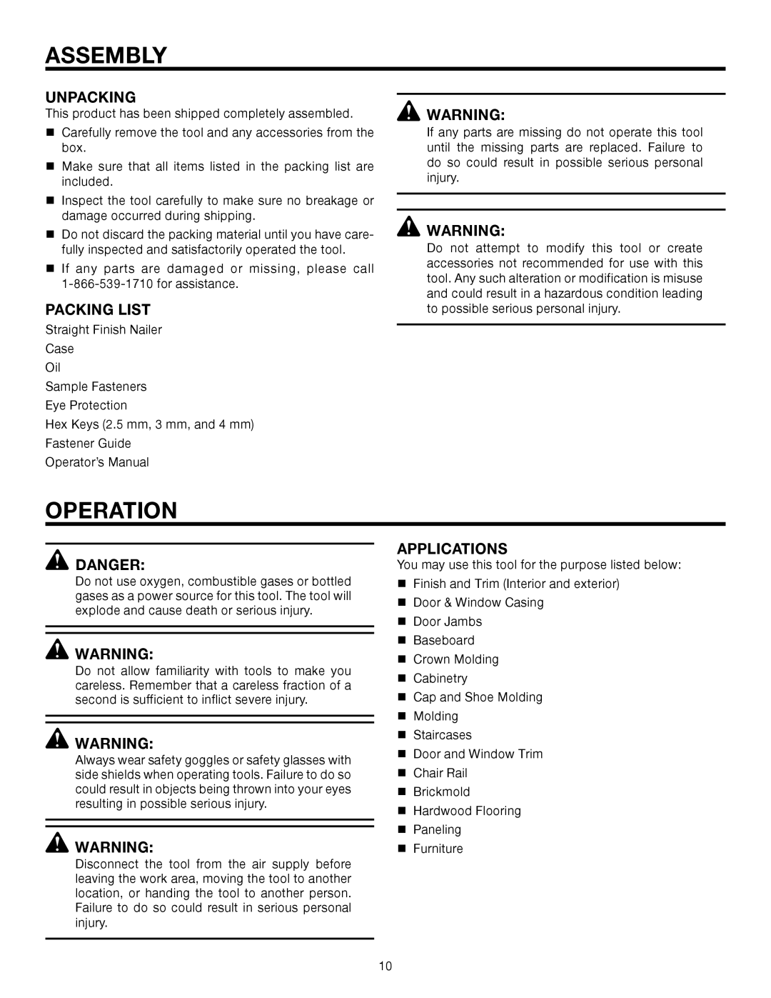 RIDGID R250SFA manual Assembly, Operation, Unpacking, Packing List, Applications 