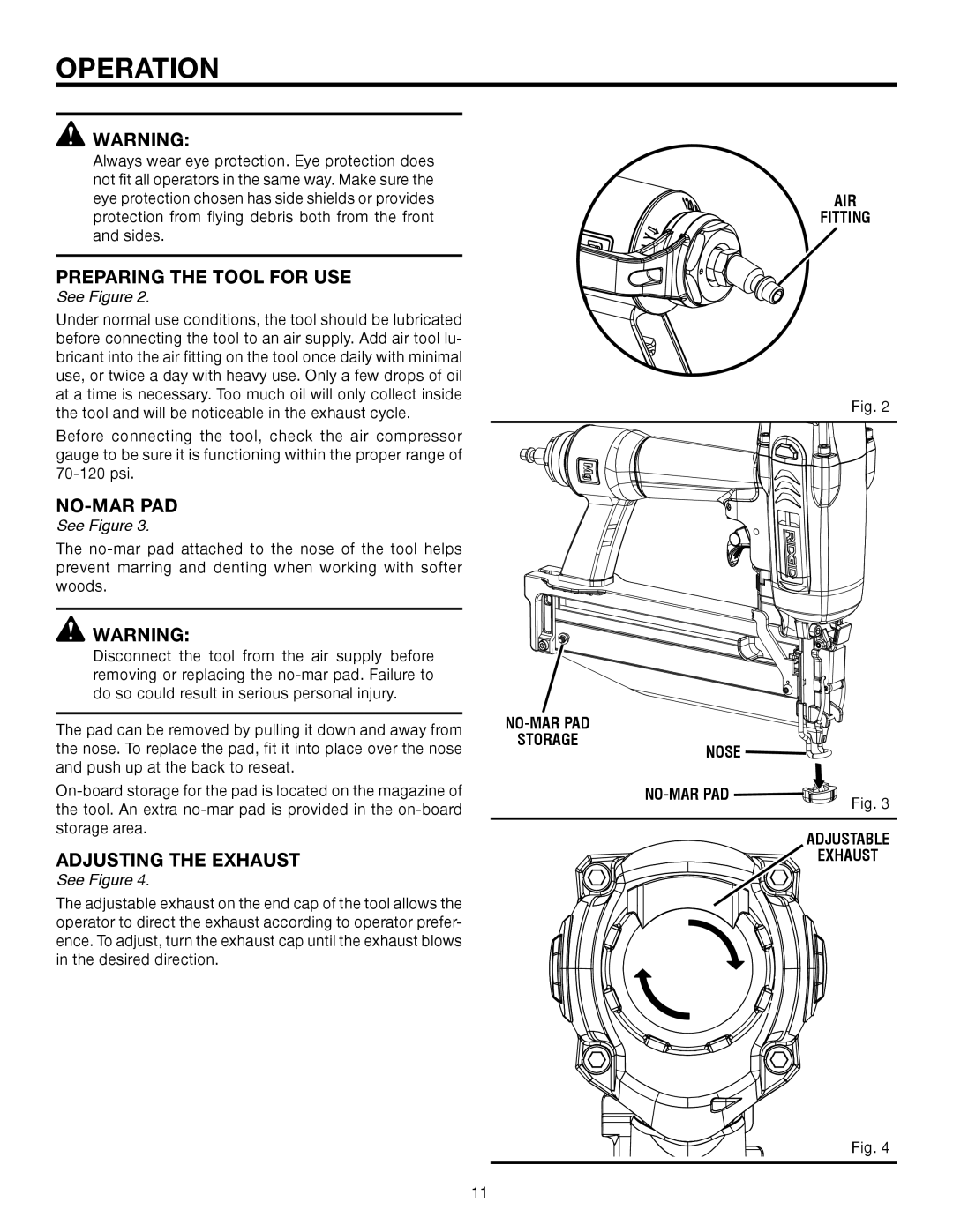 RIDGID R250SFA manual Preparing the Tool for USE, Adjusting the Exhaust 