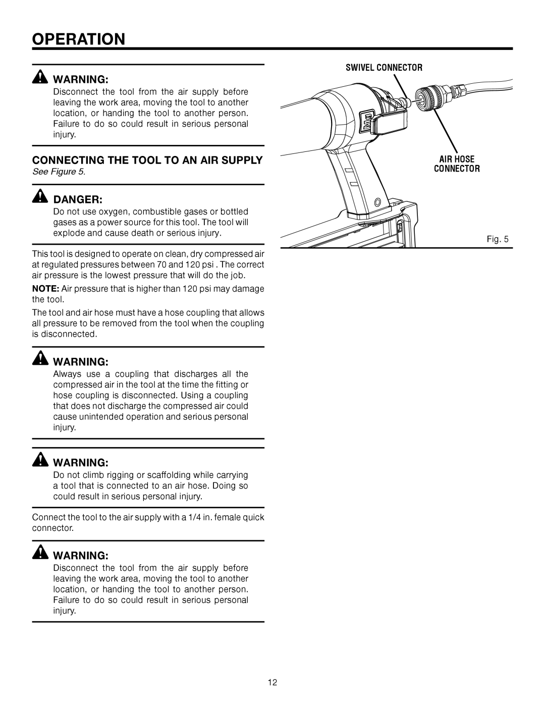 RIDGID R250SFA manual Connecting the Tool to AN AIR Supply 