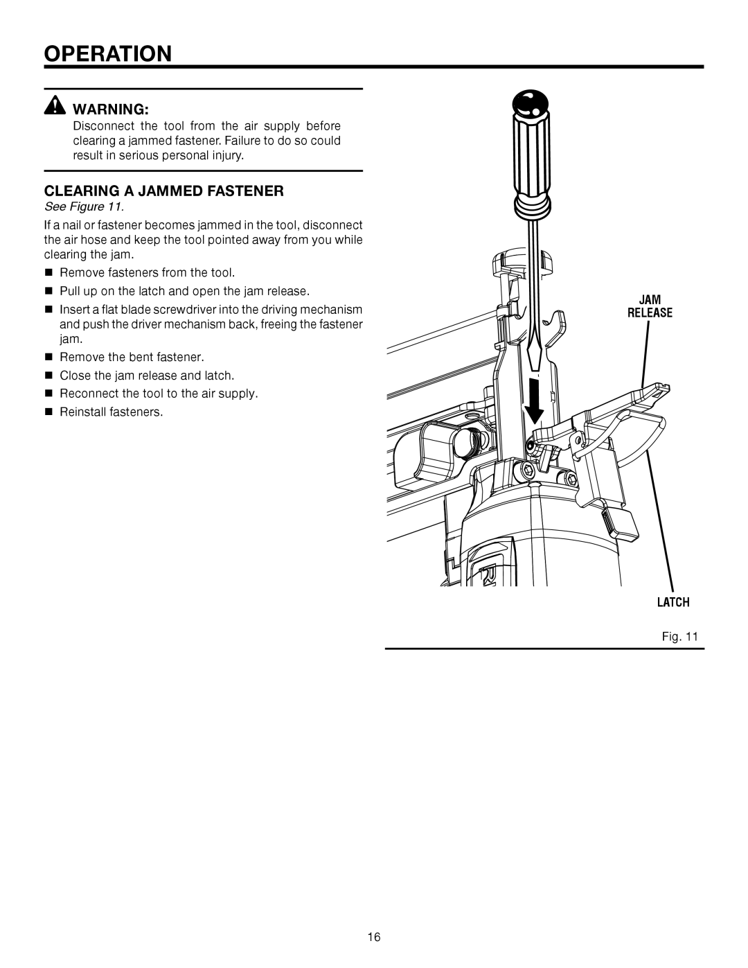 RIDGID R250SFA manual Clearing a Jammed Fastener 