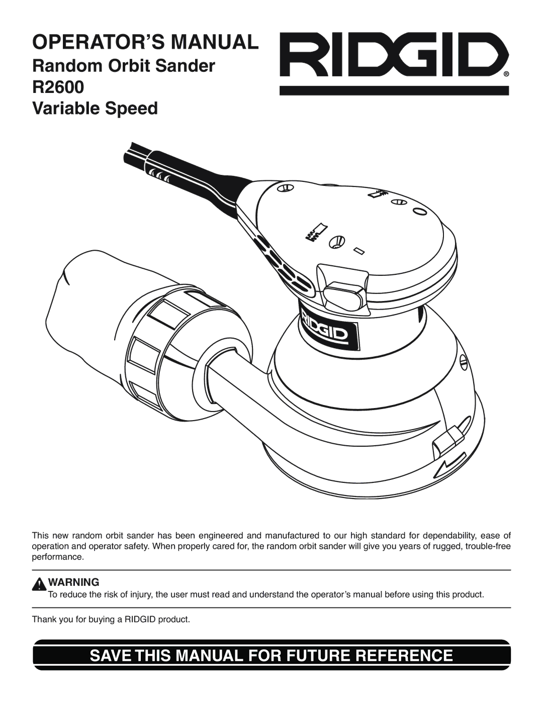 RIDGID R2600 manual OPERATOR’S Manual 