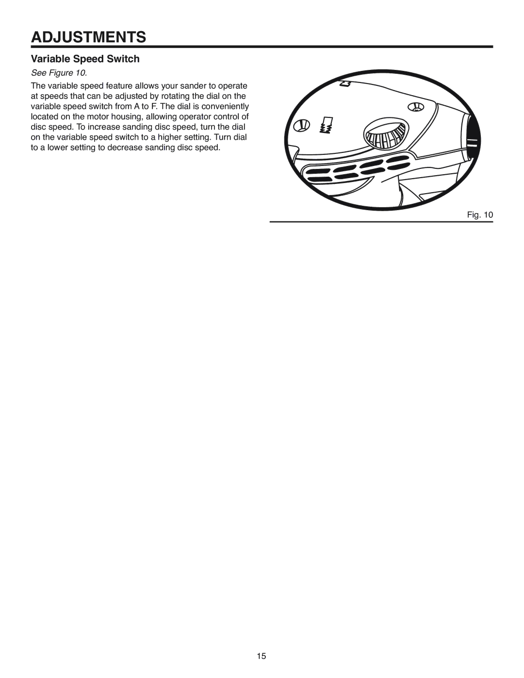 RIDGID R2600 manual Adjustments, Variable Speed Switch 