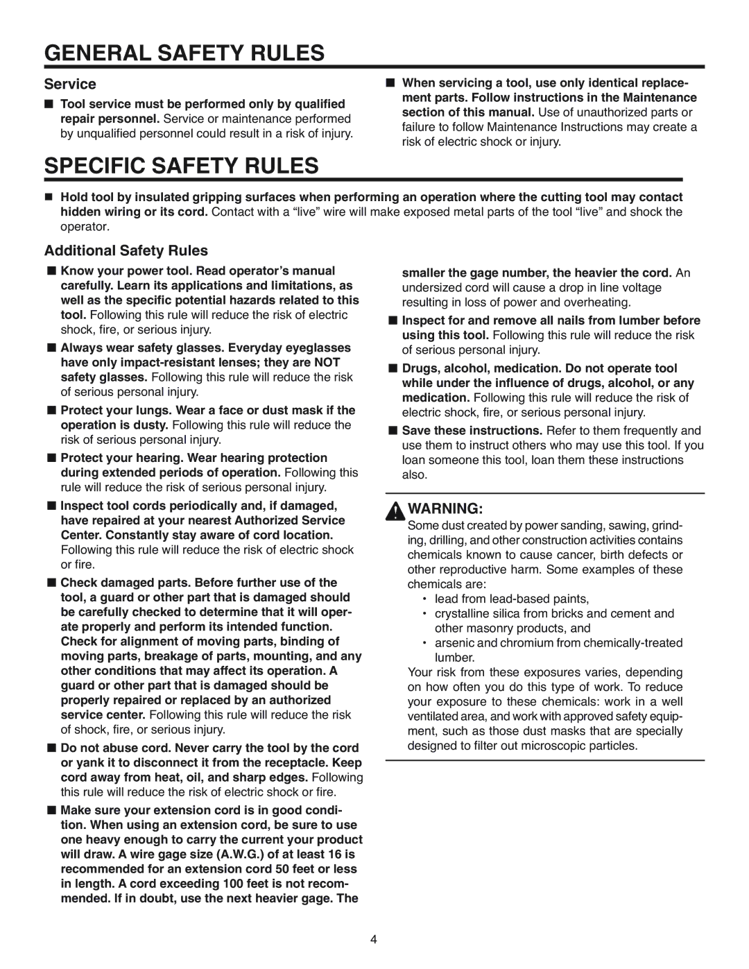 RIDGID R2600 manual Specific Safety Rules, Service, Additional Safety Rules 