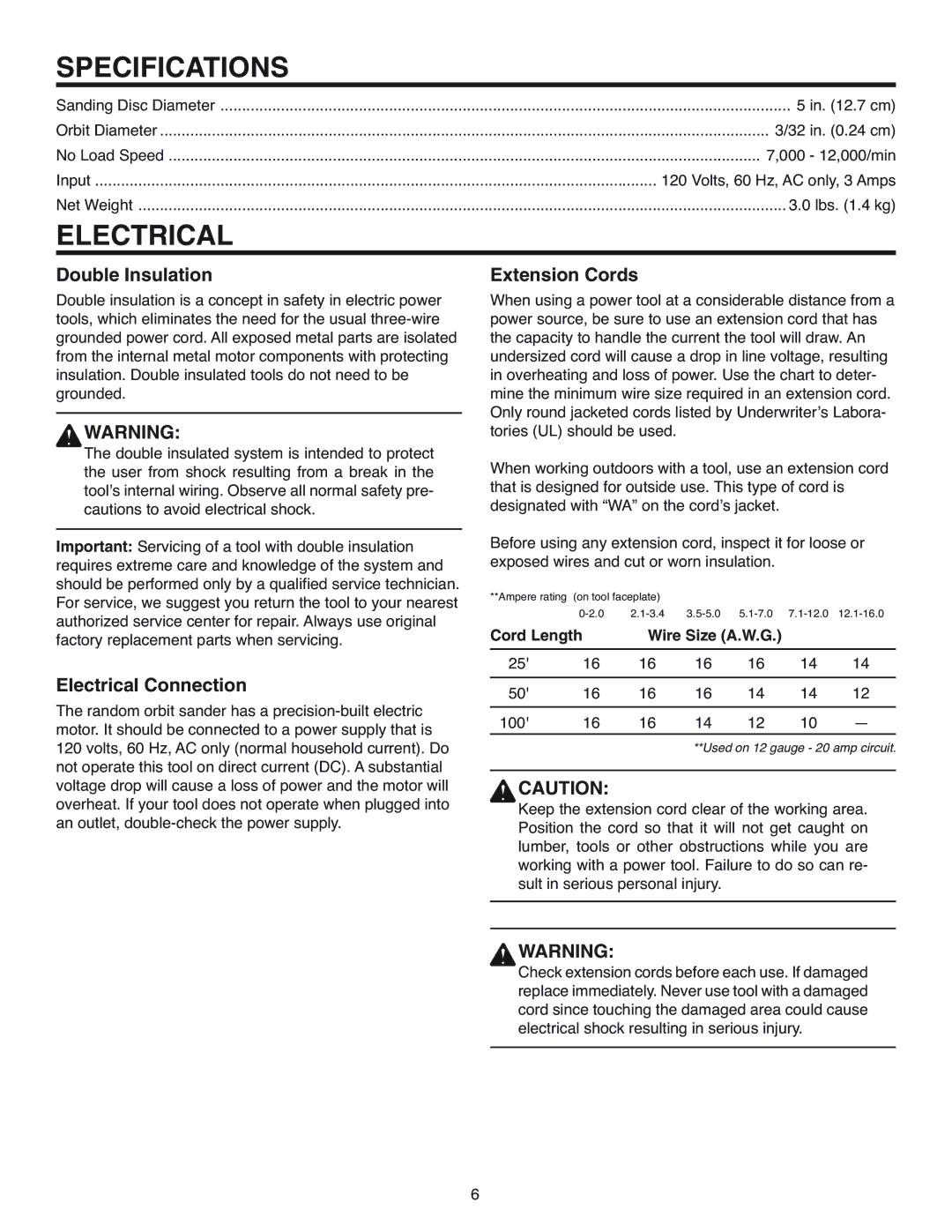 RIDGID R2600 manual Specifications, Double Insulation, Electrical Connection, Extension Cords 