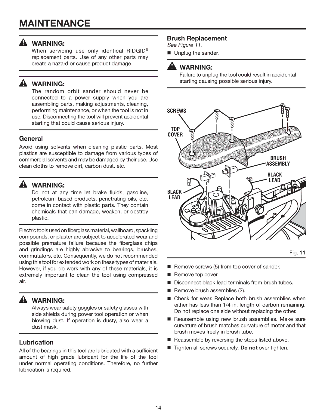 RIDGID R2610 manual Maintenance, Brush Replacement 