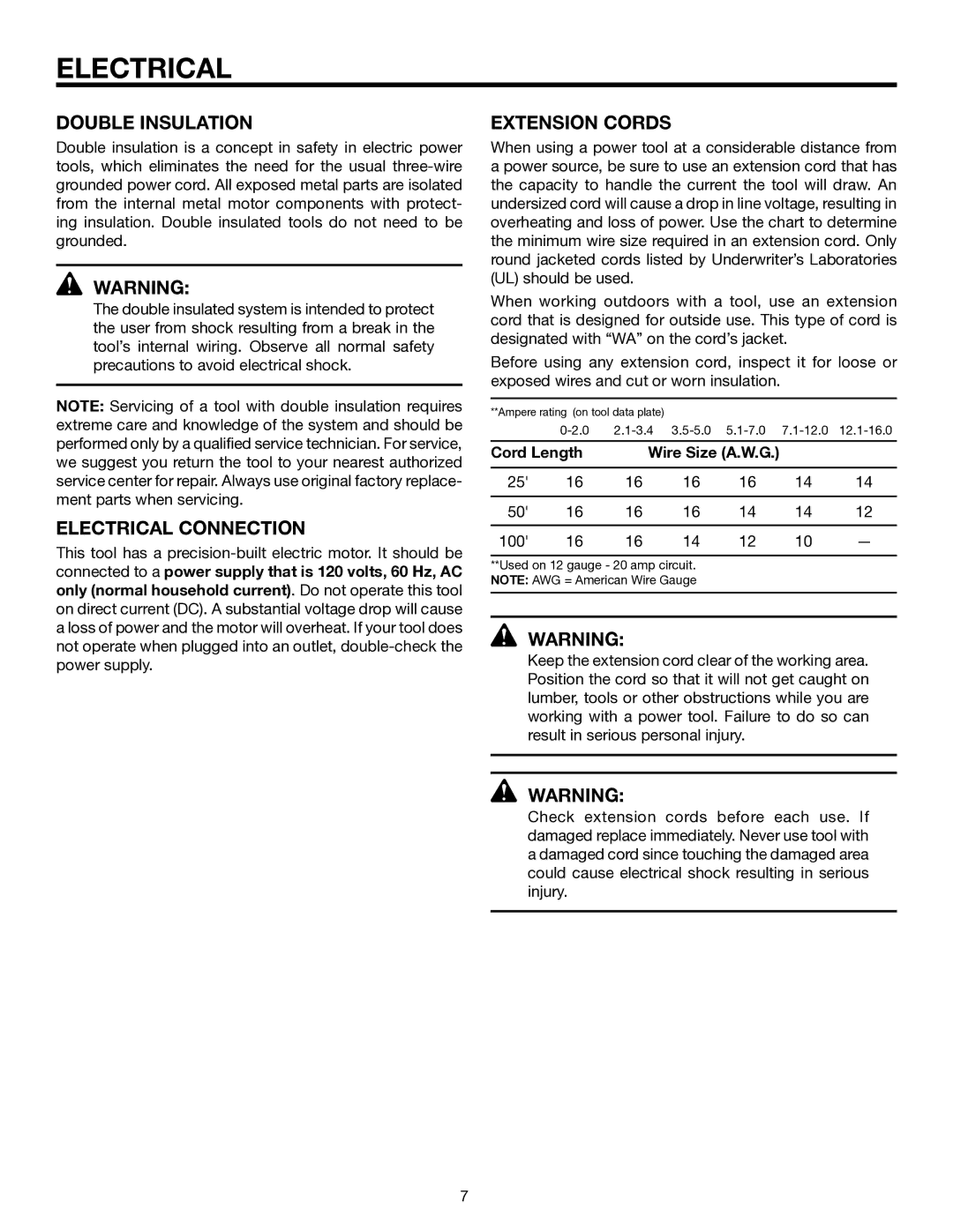 RIDGID R2610 manual Double Insulation, Electrical Connection, Extension Cords 