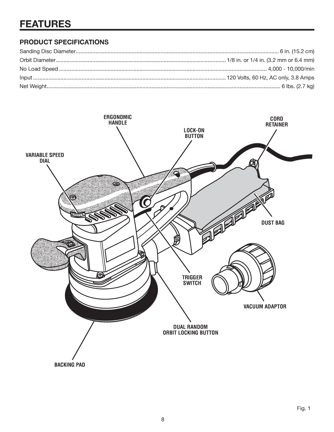 RIDGID R2610 manual Features, Product Specifications 