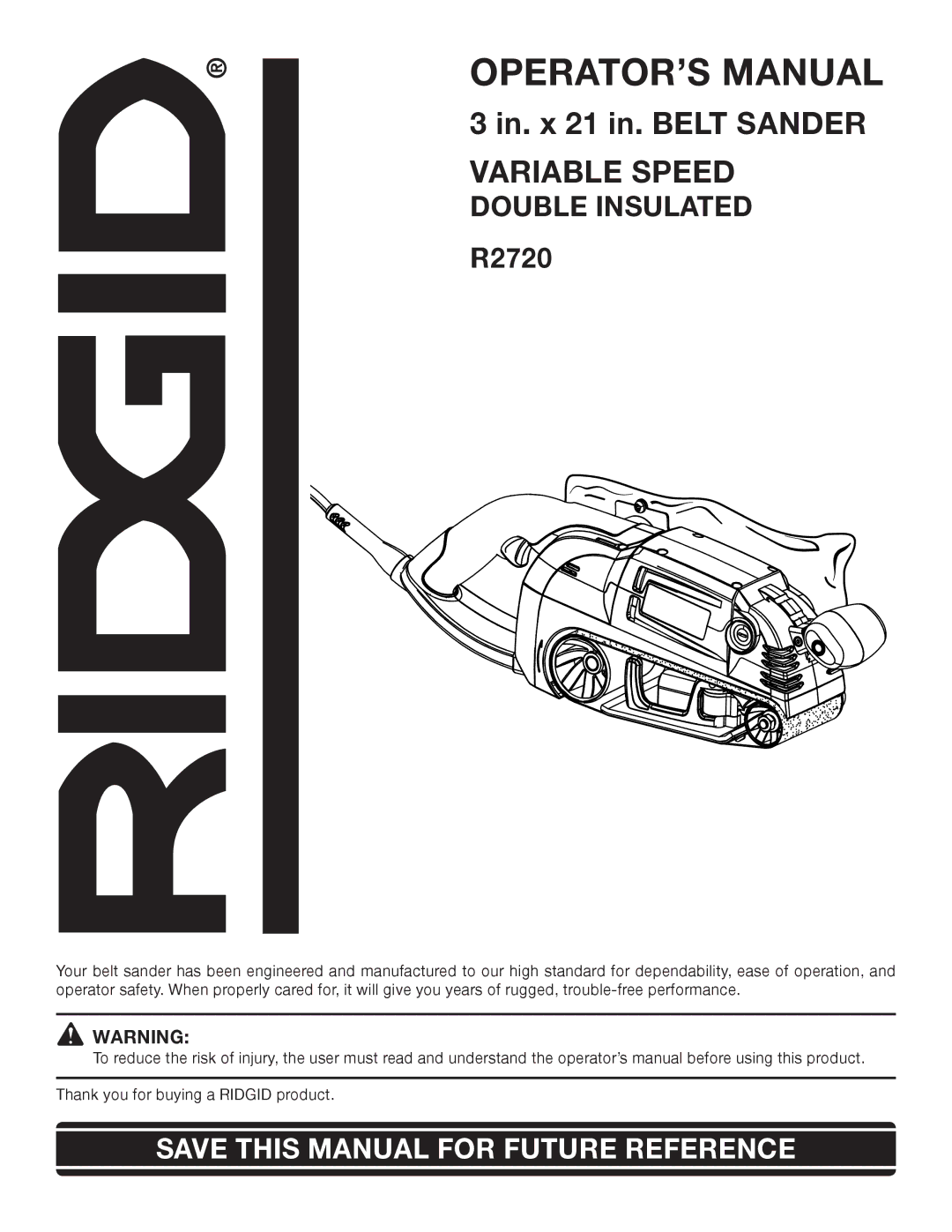 RIDGID R2720 manual OPERATOR’S Manual, Double Insulated 