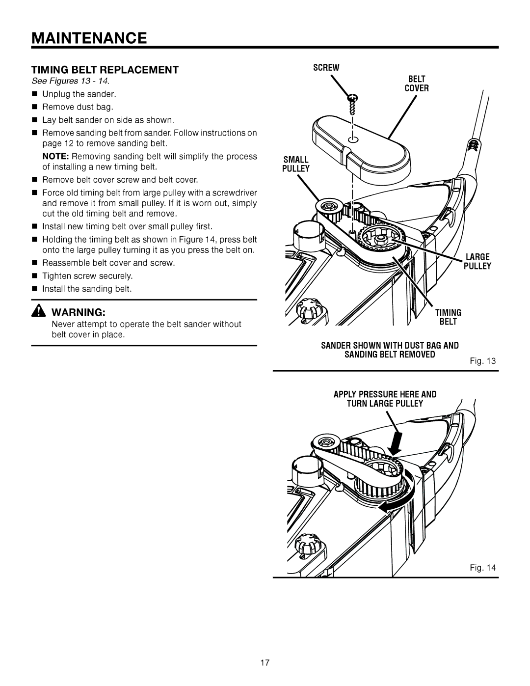 RIDGID R2720 manual Timing Belt Replacement, See Figures 13 