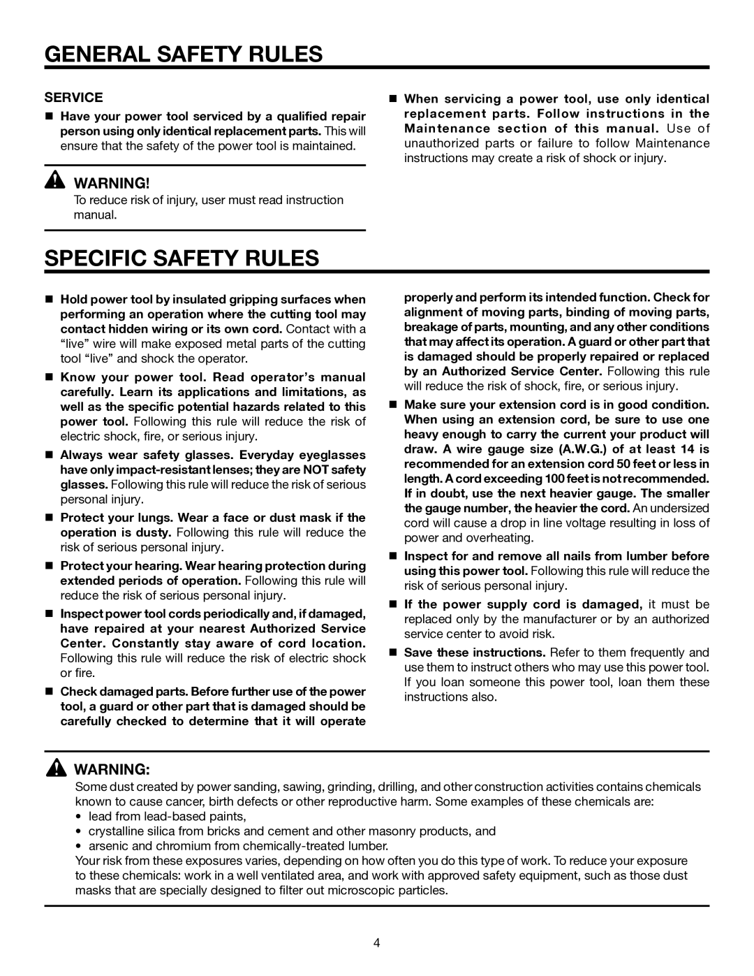 RIDGID R2740 manual Specific Safety Rules, Service 