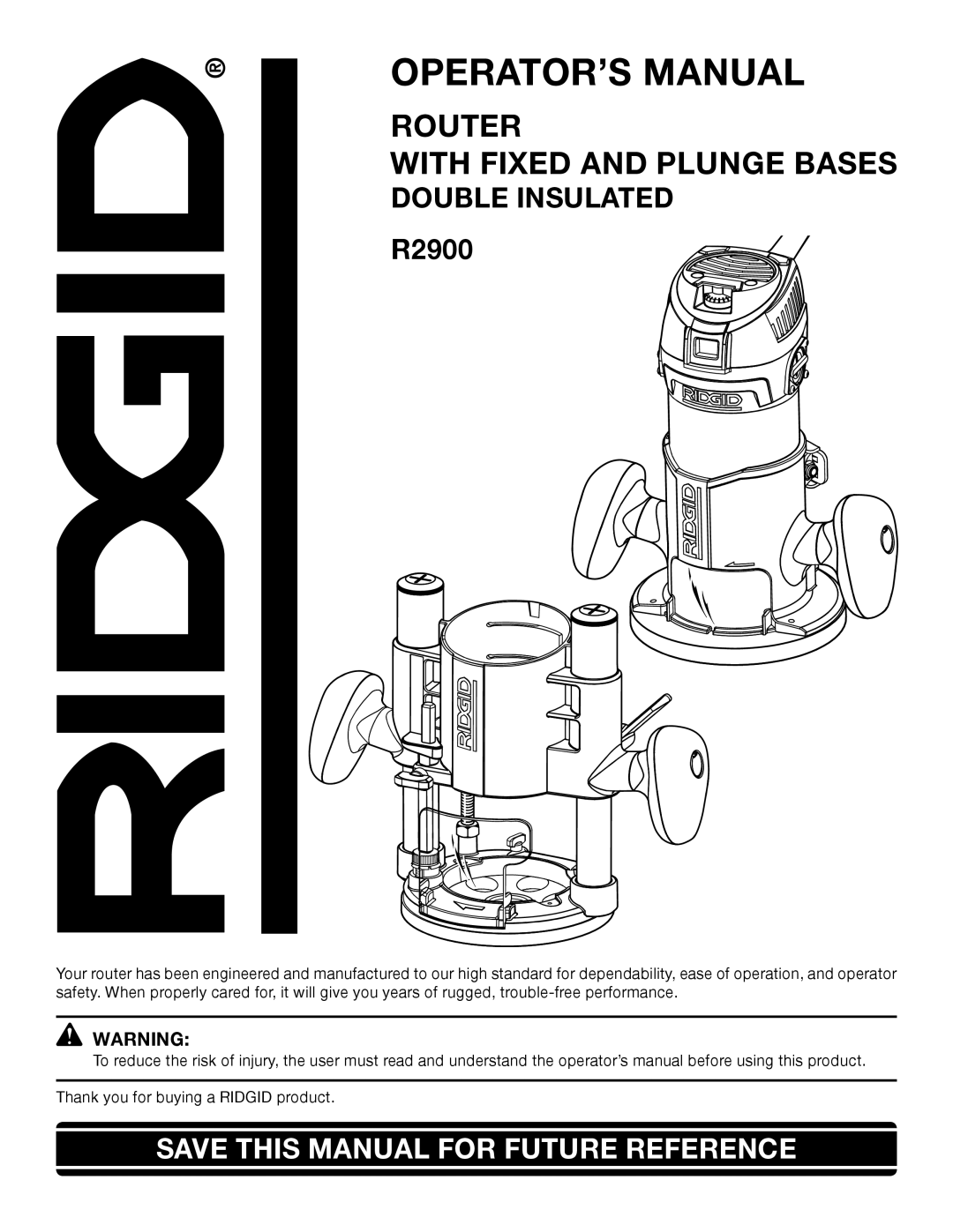 RIDGID R2900 manual OPERATOR’S Manual, Double Insulated 