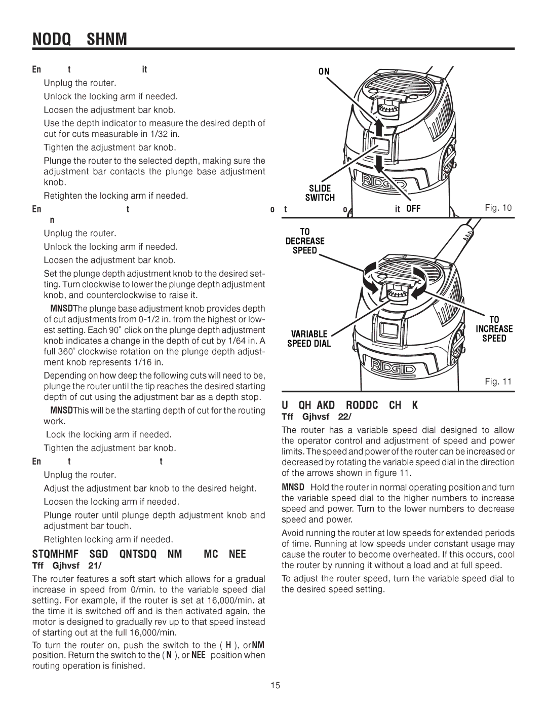 RIDGID R2900 Turning the Router on and OFF, For further adjustments, For successive cuts, Slide Switch OFF Decrease Speed 