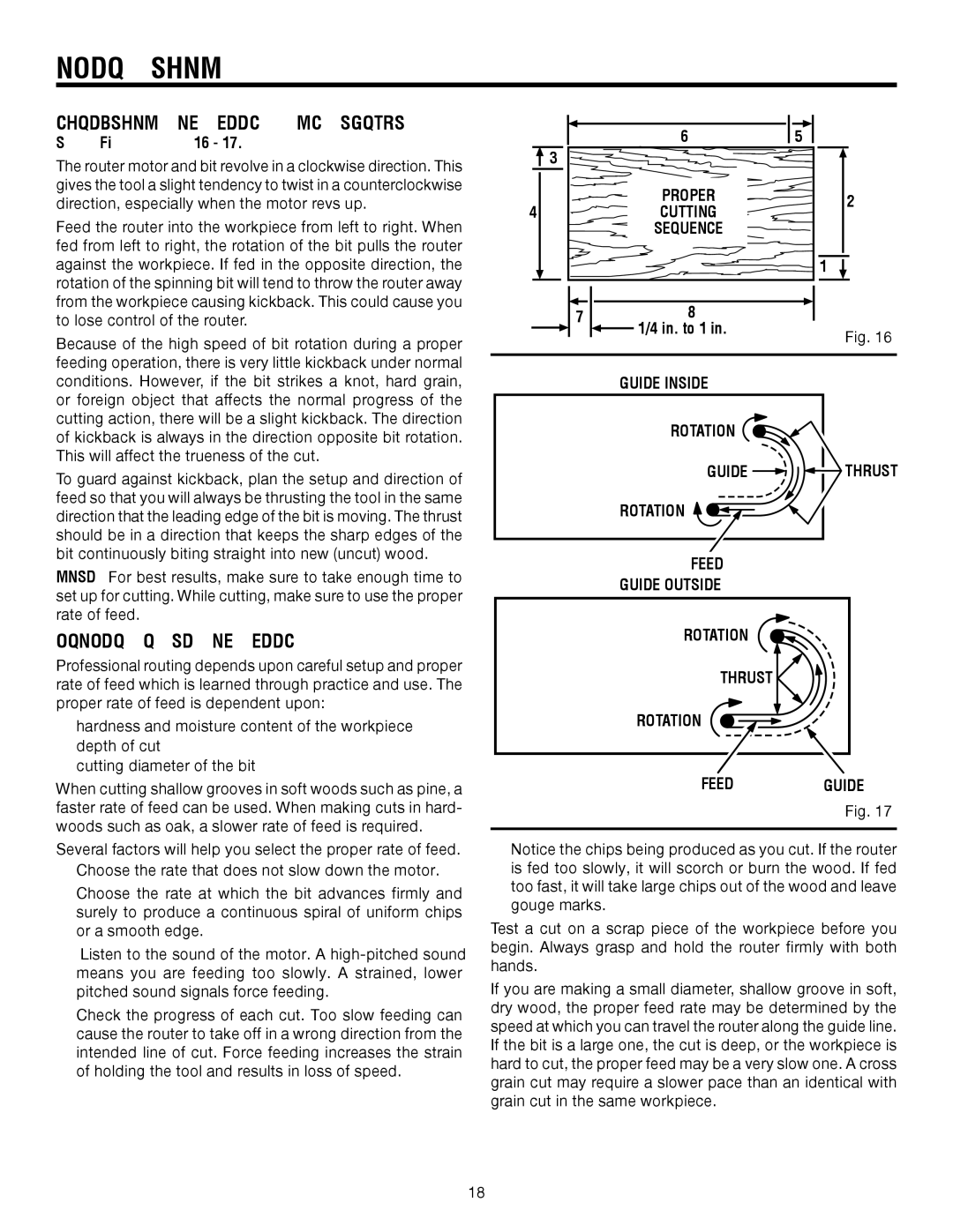 RIDGID R2900 manual Direction of Feed and Thrust, Proper Rate of Feed, See Figures 16, Guide Inside Rotation 