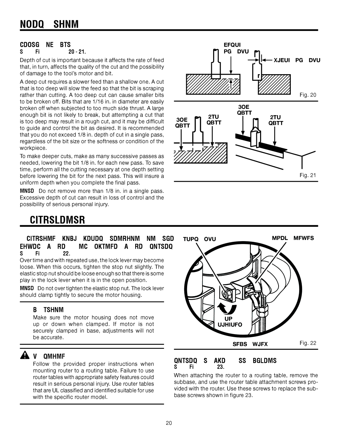 RIDGID R2900 manual Adjustments, Depth of CUT, Router Table Attachment, See Figures 20 