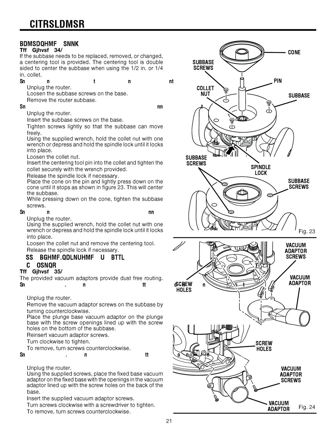 RIDGID R2900 ATTACHING/REMOVING Vacuum Adaptors, Subbase Screws Collet NUT Cone PIN Spindle Lock, Vacuum Adaptor Screws 