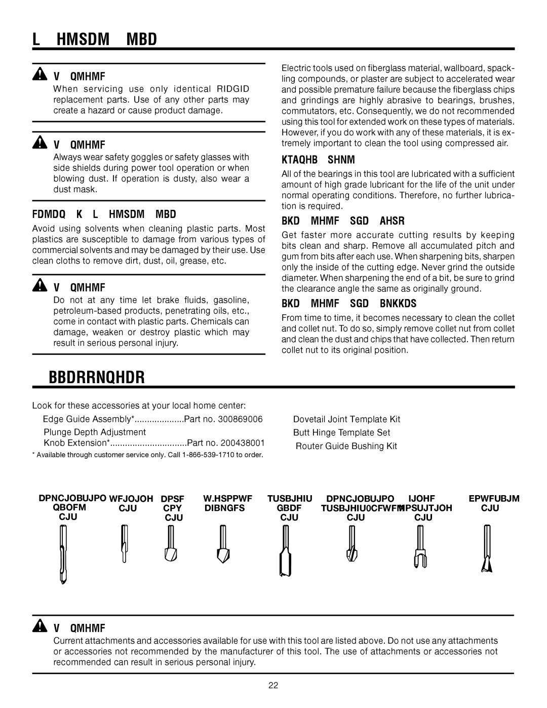 RIDGID R2900 manual Maintenance, Accessories 