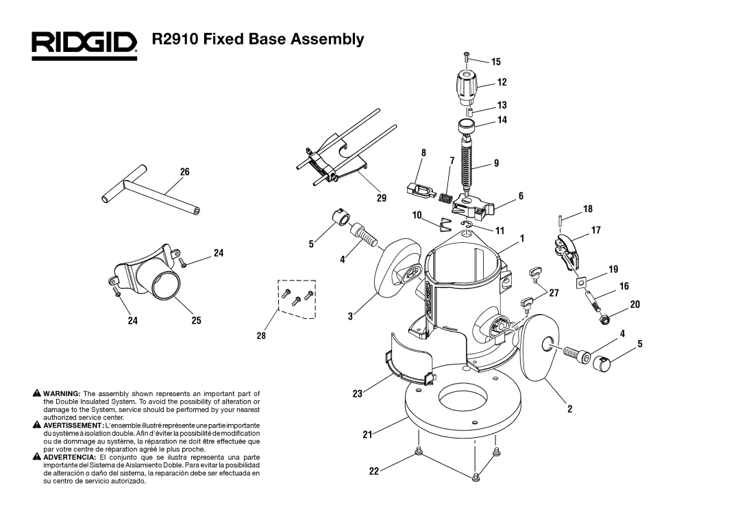 RIDGID R29301 manual R2910 Fixed Base Assembly 