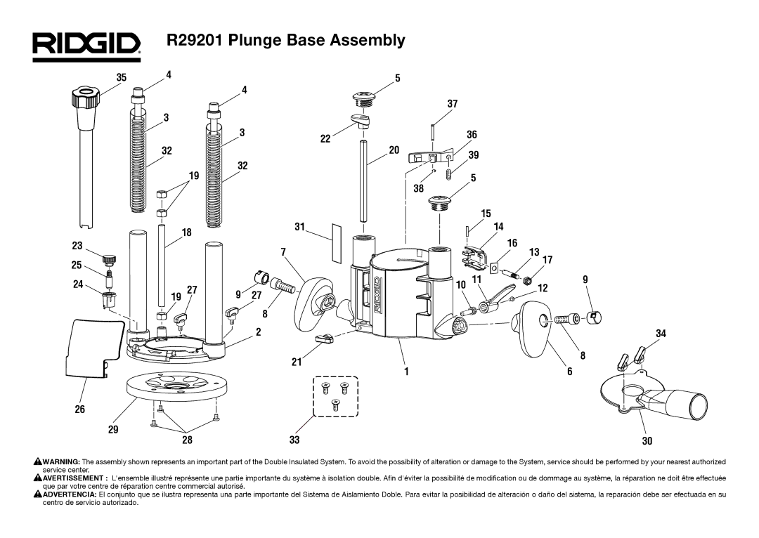 RIDGID R29301 manual R29201 Plunge Base Assembly, 322 