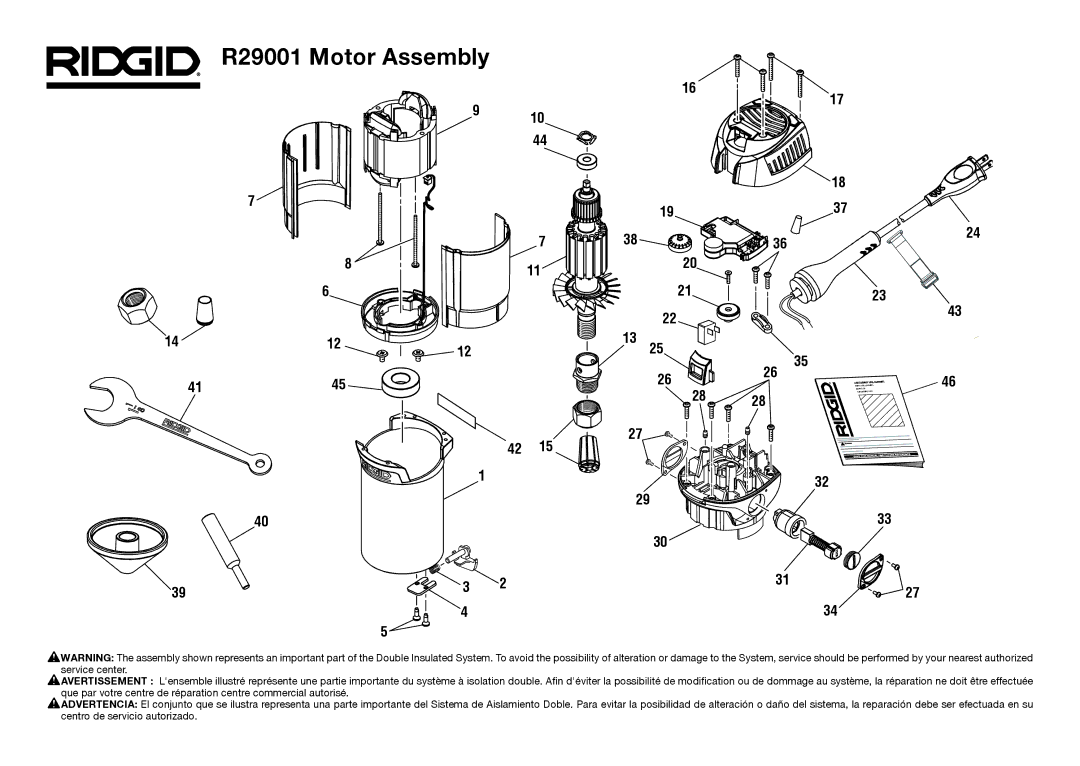 RIDGID R29301 manual R29001 Motor Assembly 