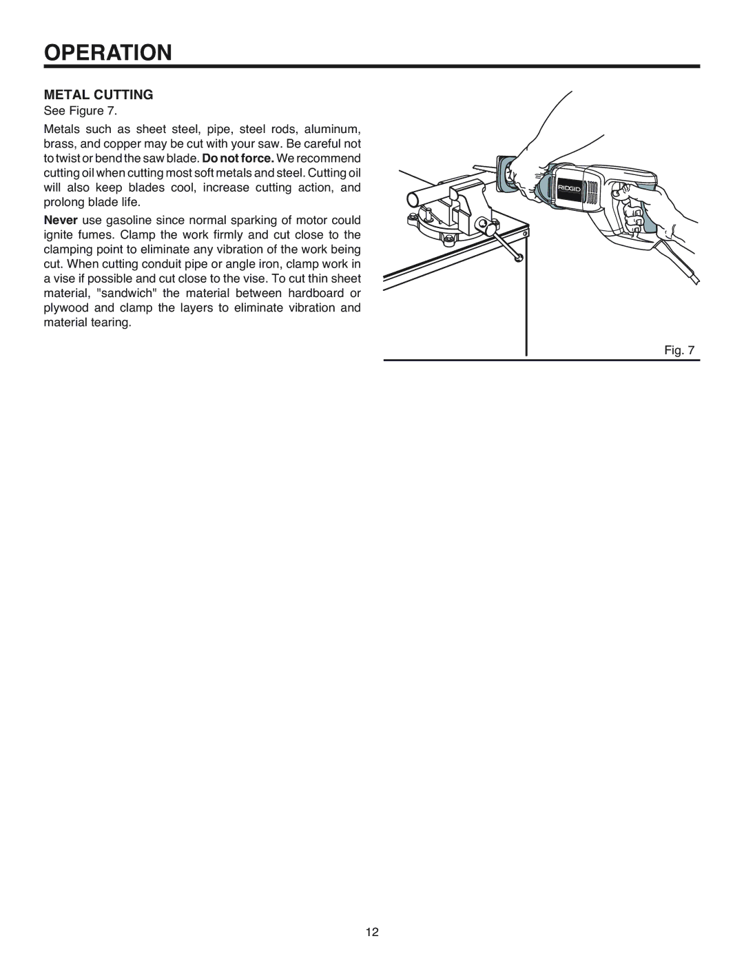 RIDGID R3000 manual Metal Cutting 