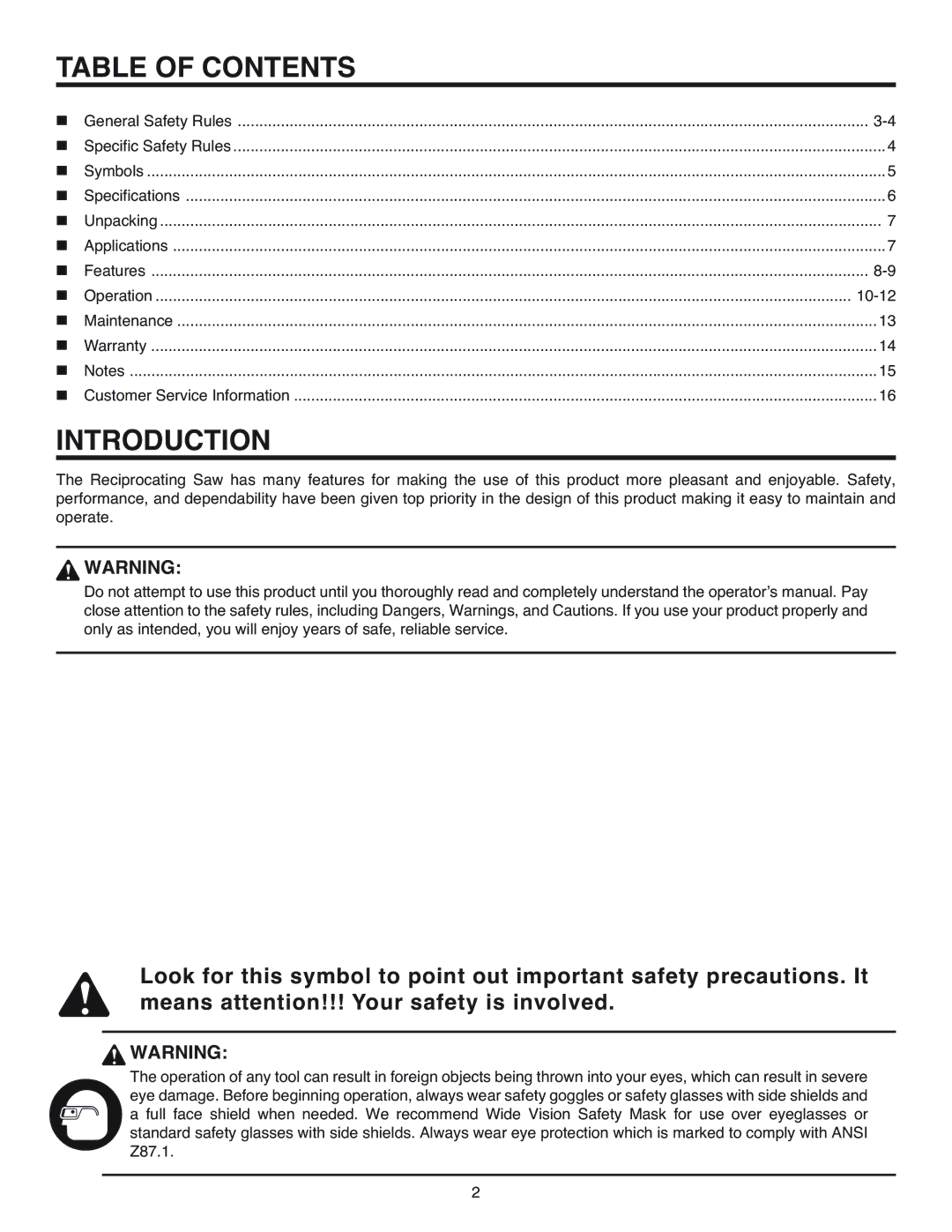 RIDGID R3000 manual Table of Contents, Introduction 