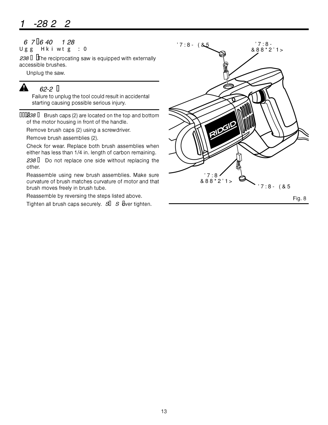 RIDGID R3001 manual Brush Replacement 