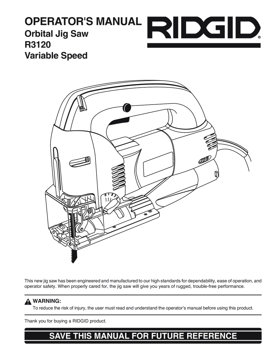 RIDGID R3120 manual Operators Manual 