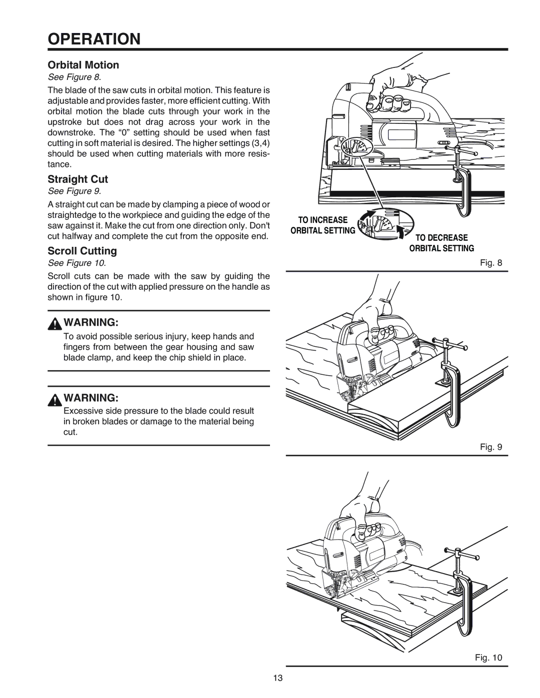 RIDGID R3120 manual Orbital Motion, Straight Cut, Scroll Cutting, To Increase Orbital Setting To Decrease 