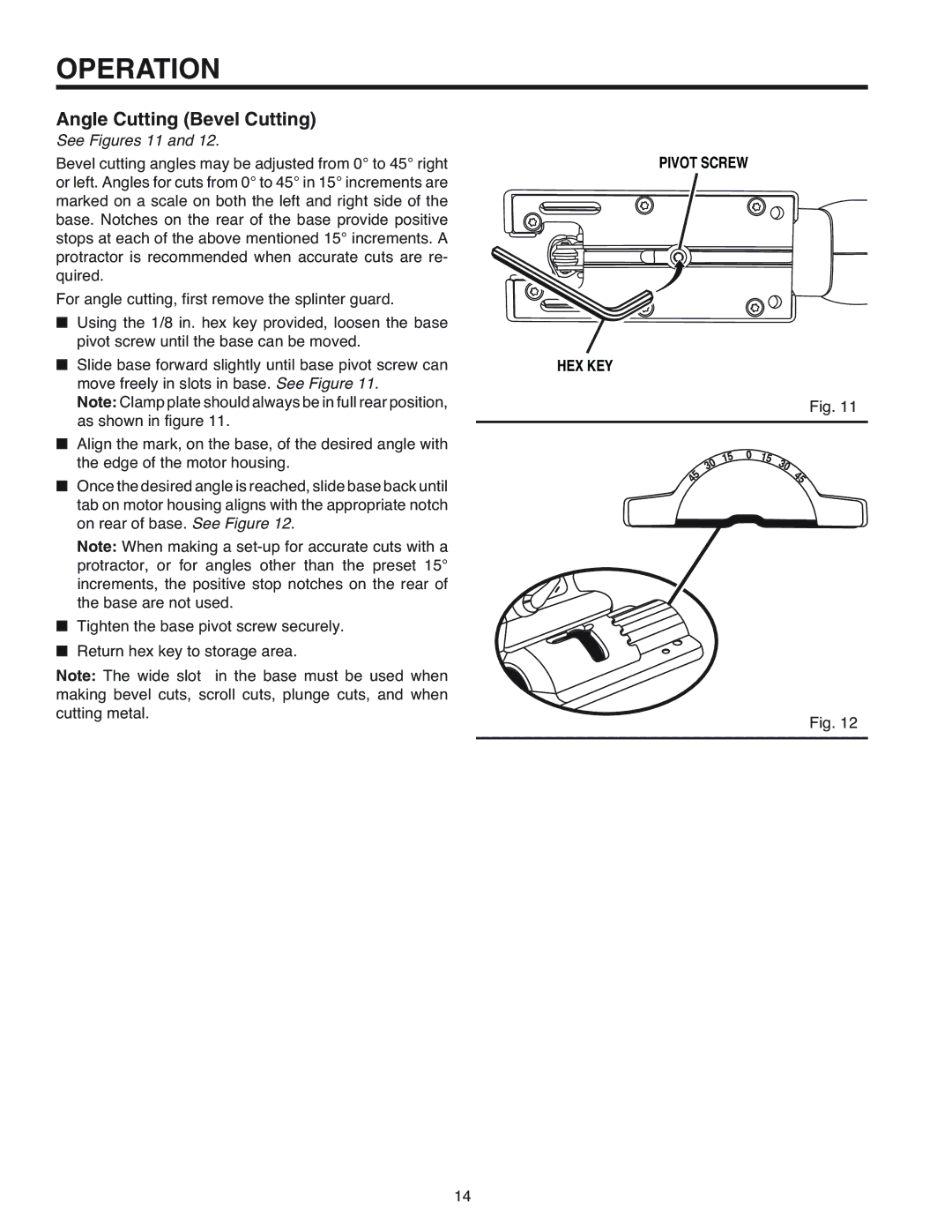 RIDGID R3120 manual Angle Cutting Bevel Cutting, Pivot Screw, Hex Key 