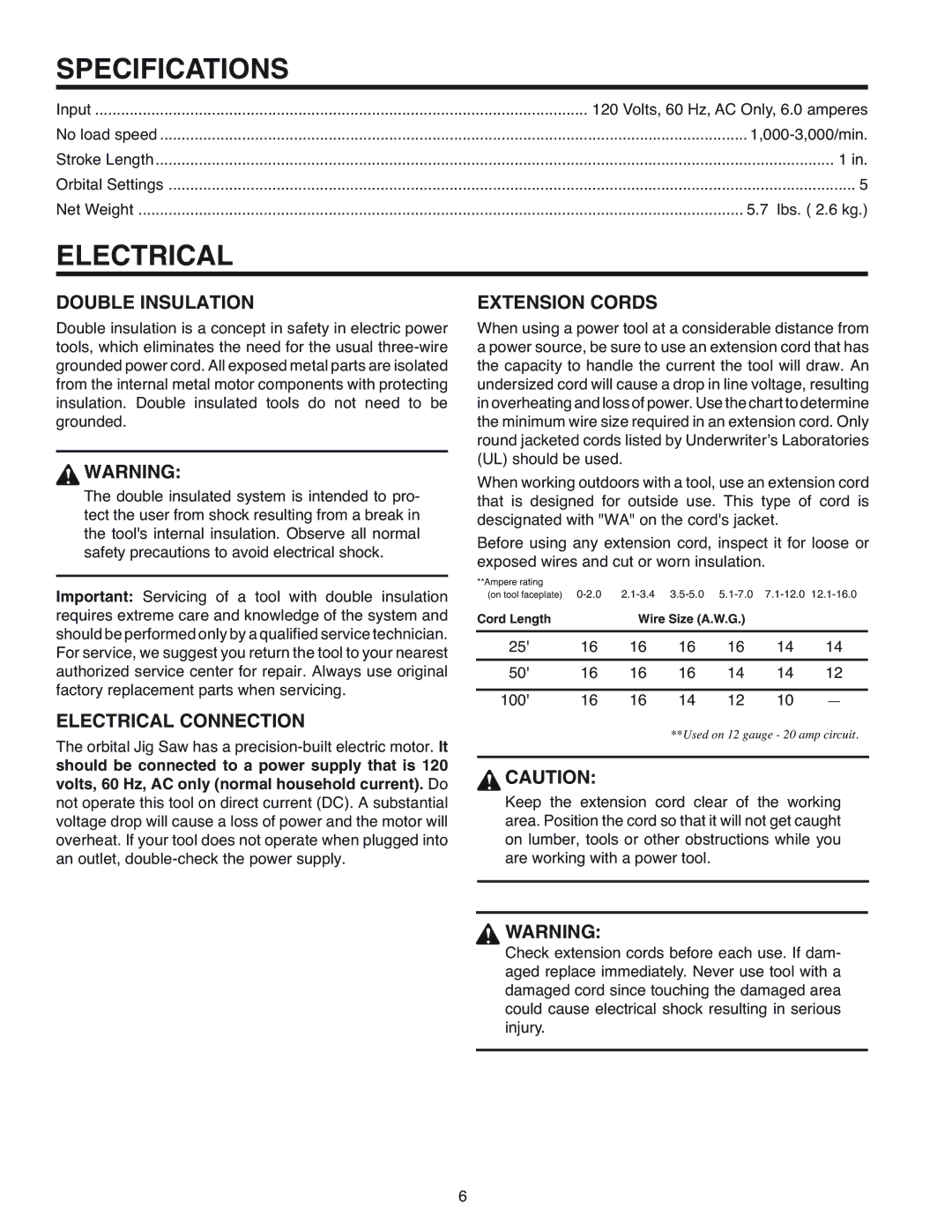 RIDGID R3120 manual Specifications, Electrical 