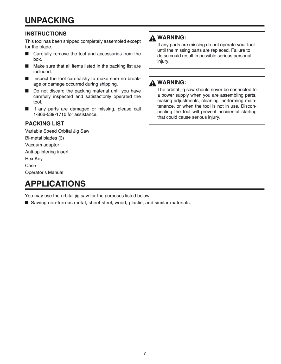 RIDGID R3120 manual Unpacking, Applications 