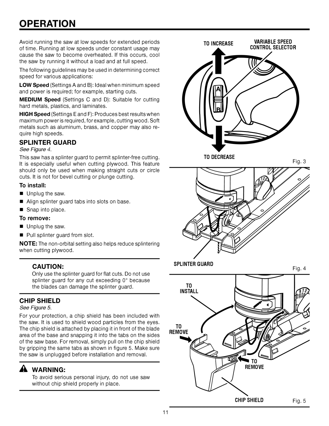 RIDGID R3121 manual To Increase Variable Speed Control Selector, To Decrease, Install Remove, Remove Chip Shield 