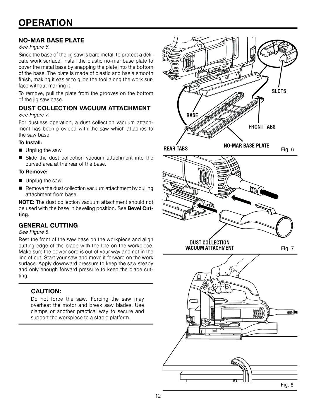 RIDGID R3121 manual General Cutting, Slots, Base Front Tabs Rear Tabs 