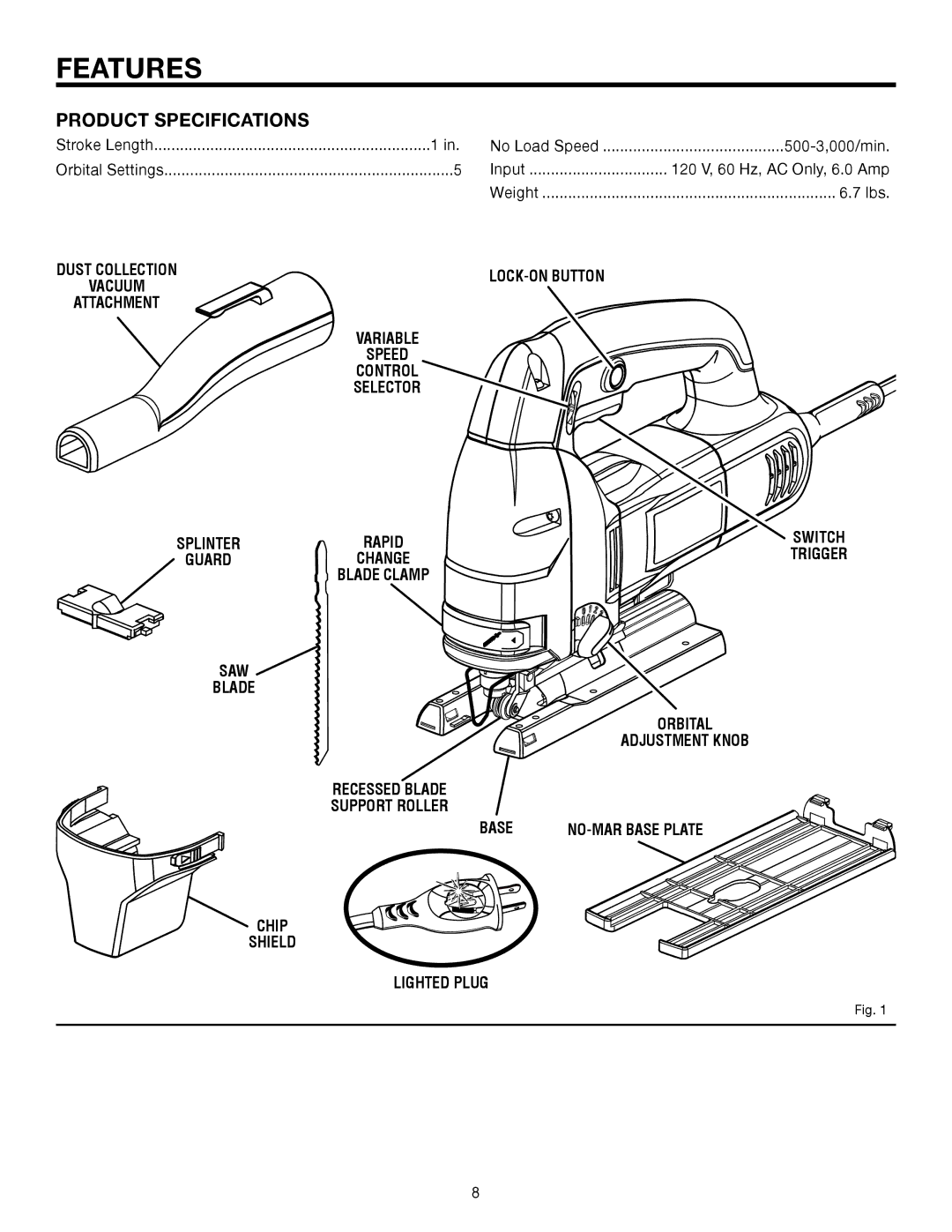 RIDGID R3121 manual Features, Product Specifications, Chip Shield Lighted Plug 