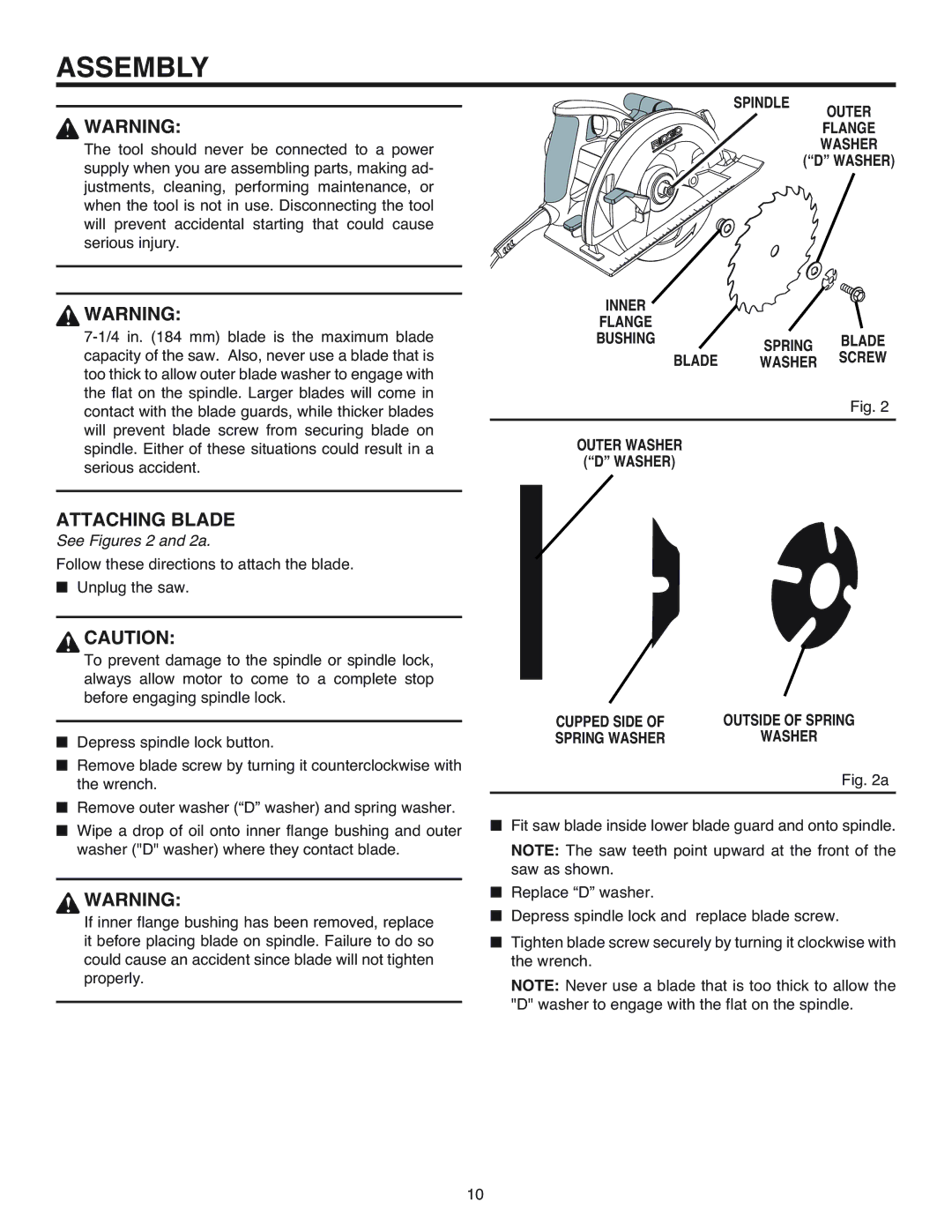 RIDGID R3200 manual Assembly, Attaching Blade, See Figures 2 and 2a 